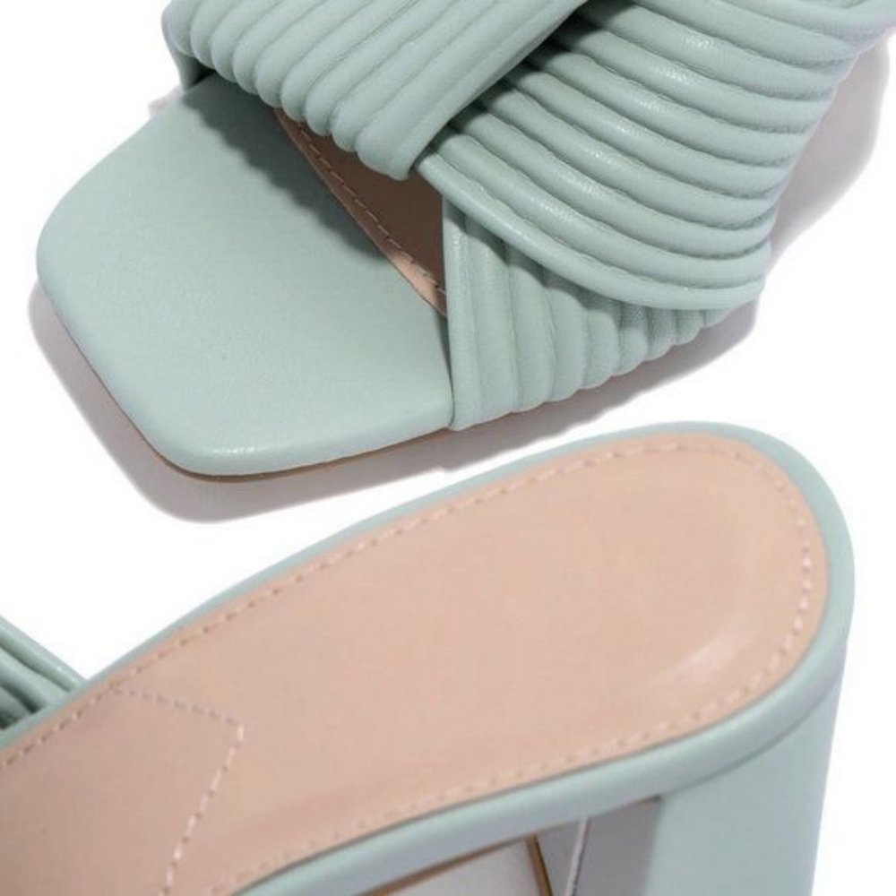 !! NEW !! Sustainable Square Toe Block Heel Mules in Mint Green - Picture 9 of 10